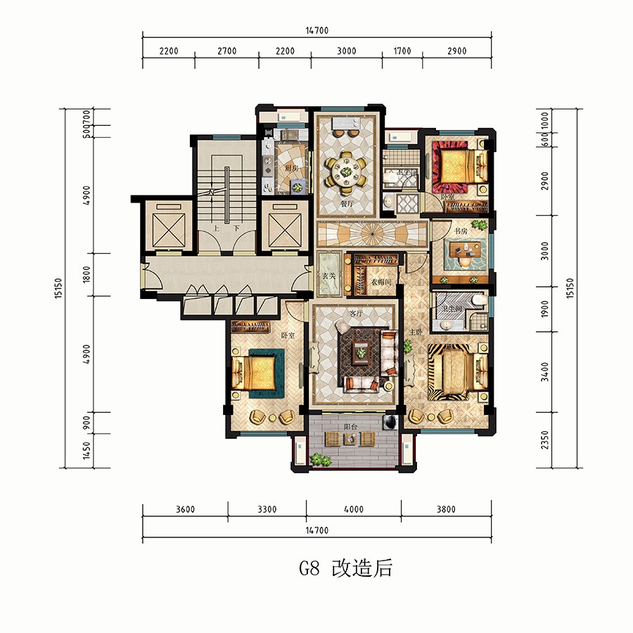 G8戶型 拓展后 建筑面積:135平米