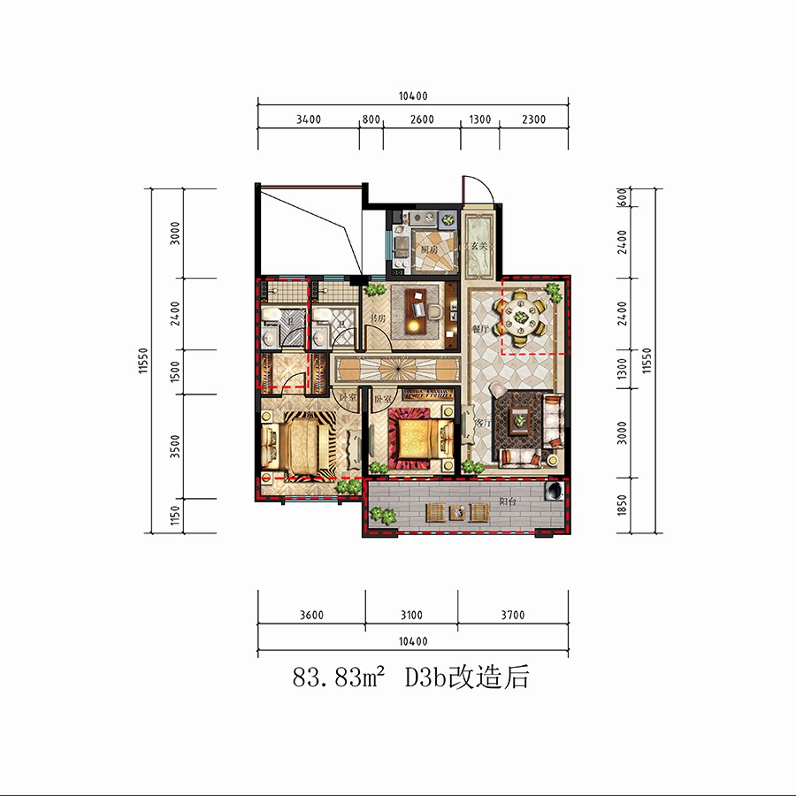 D3b戶型 建筑面積:84㎡