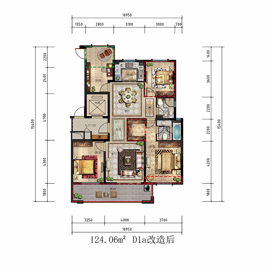 D1 a戶型 建筑面積:124.06平米
