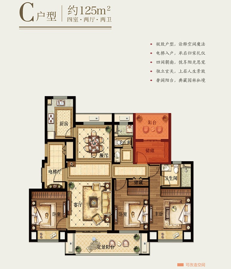 C戶型 建筑面積:125平米